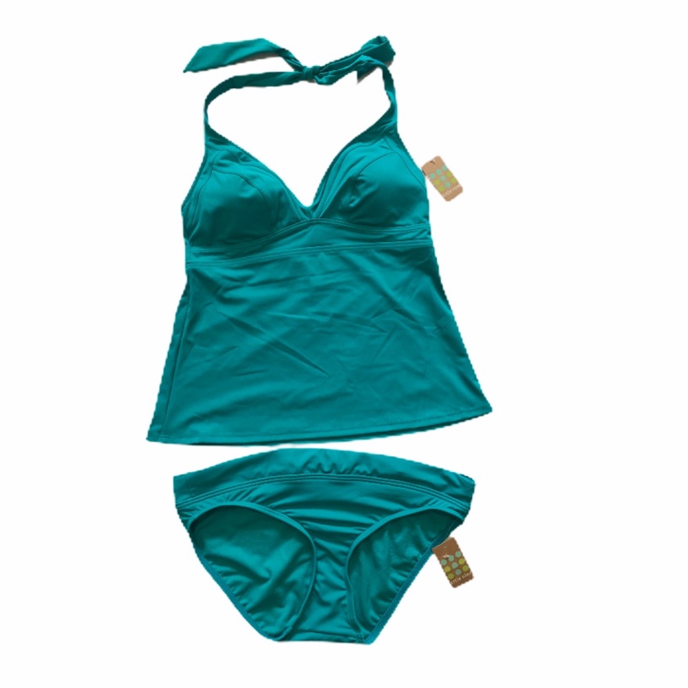 Title nine Halter Top & Bottom Tankini Teal Set